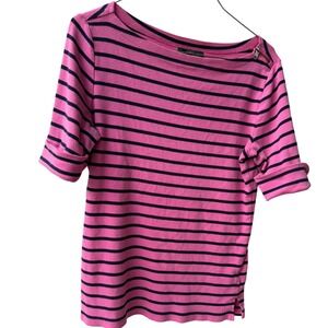Lauren‎ Jeans Co. Striped Boatneck Top Pink Black Cotton Blend Size S